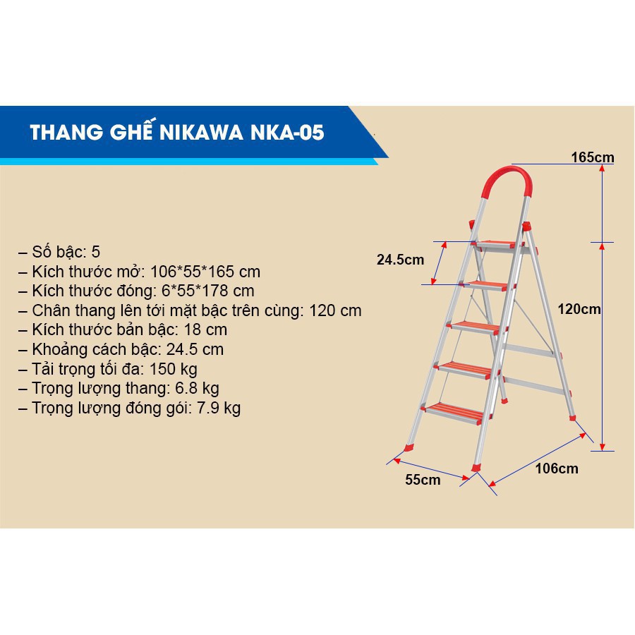 Thang nhôm ghế Nikawa NKA-05 cao 1,2m