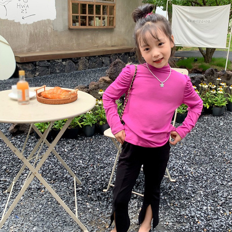 Áo Cổ Lọ Tay Phồng Thời Trang Xuân Thu Phong Cách Hàn Quốc Cho Bé Gái