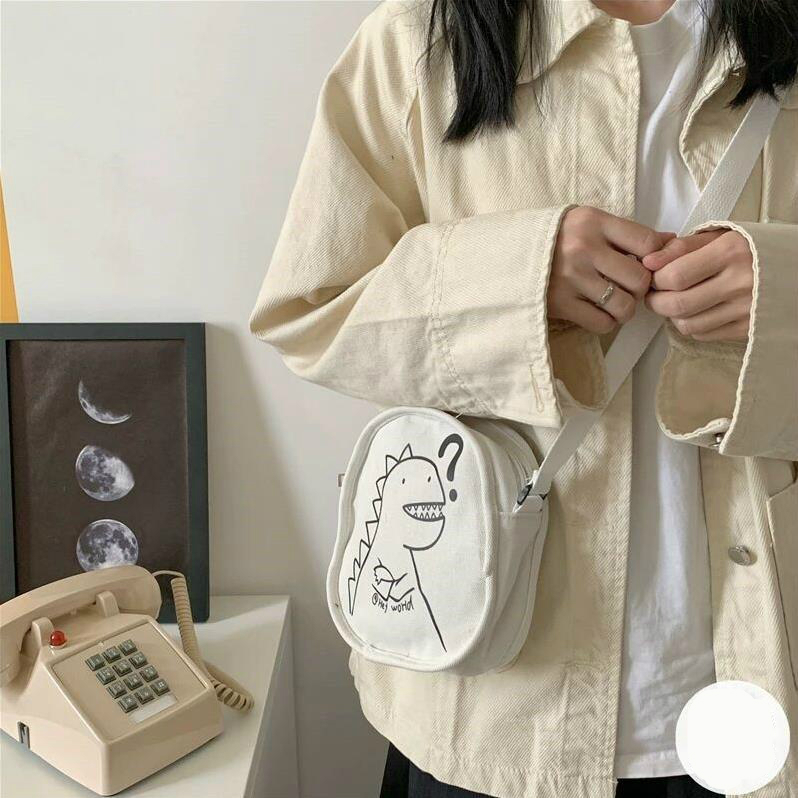 Túi đeo chéo vải canvas dáng tròn họa tiết hoạt hình mẫu 2021 phong cách Nhật Bản xinh xắn thời trang dành cho nữ