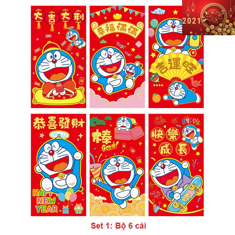 Combo 6 Bao Lì Xì Hoạt Hình TẾT Tân Sửu 2021 - Nhiều loại hình trâu siêu Dễ thương