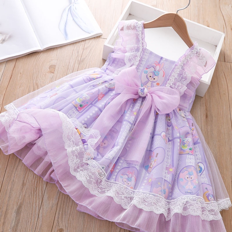 Đầm Lolita Sát Nách Phối Nơ In Họa Tiết Hoạt Hình Thời Trang Mùa Hè Cho Bé Gái