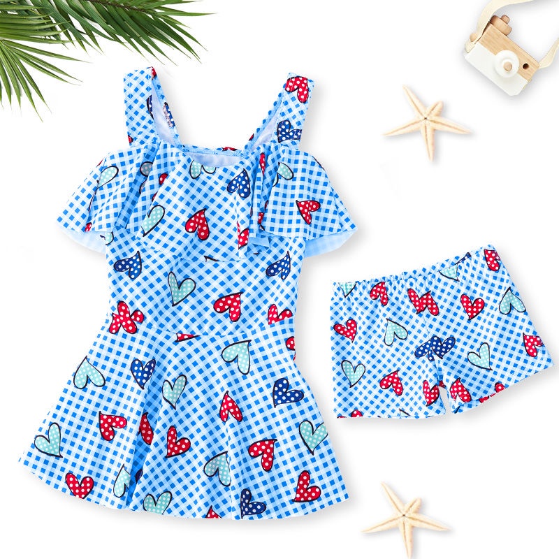 Girls swimwear 2-piece for beach with swimming cap