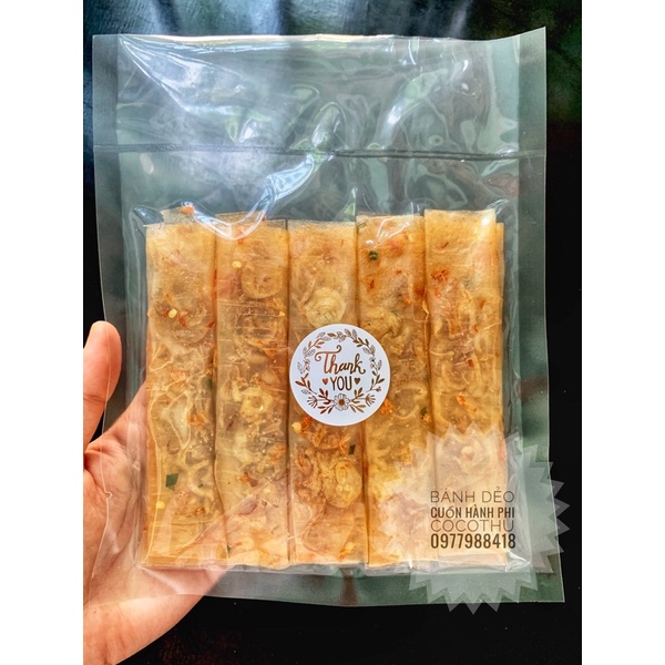 [BÁNH DẺO CUỐN HÀNH PHI| Bánh tráng dẻo tôm Tây Ninh + hành phi , 1bịch gồm 10 cuốn, bánh được rút chân không | COCOTHU
