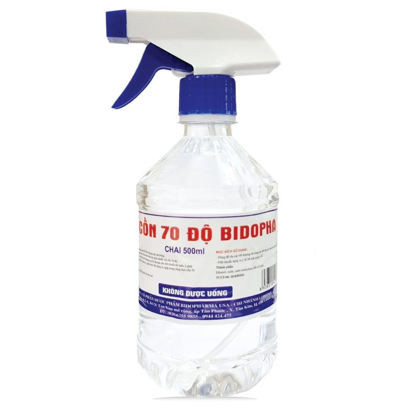 Cồn Bidopha có vòi xịt 70 độ chai 0,5 Lít / 1 Lít - Cồn trắng 70 độ Bidopha chai 500ml / 1000ml có vòi xịt tiện lợi