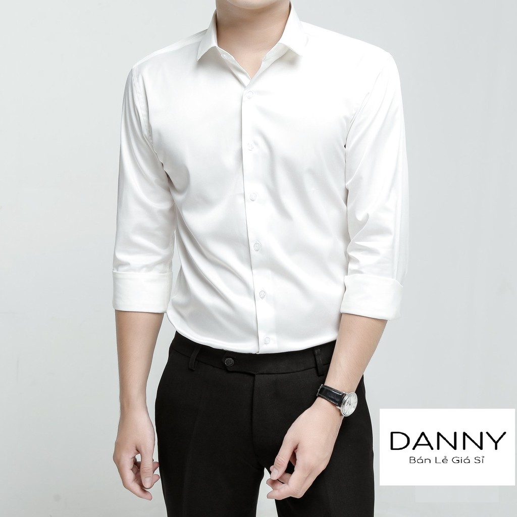 Áo Sơ Mi Nam Trắng dài tay dáng ôm Hàn Quốc | Chất Liệu Lụa Thái chống nhăn | BigBuy360 - bigbuy360.vn