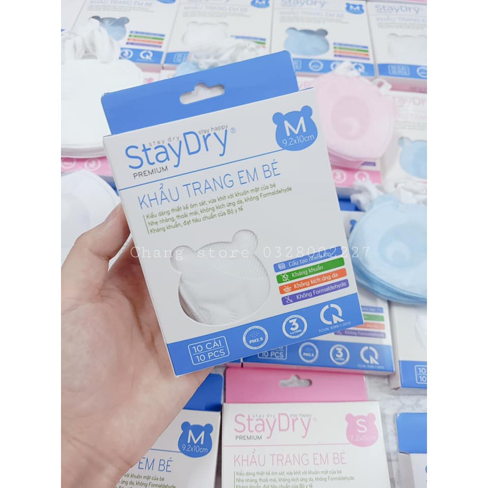 Hộp 10 cái Khẩu trang kháng khuẩn cho bé Staydry