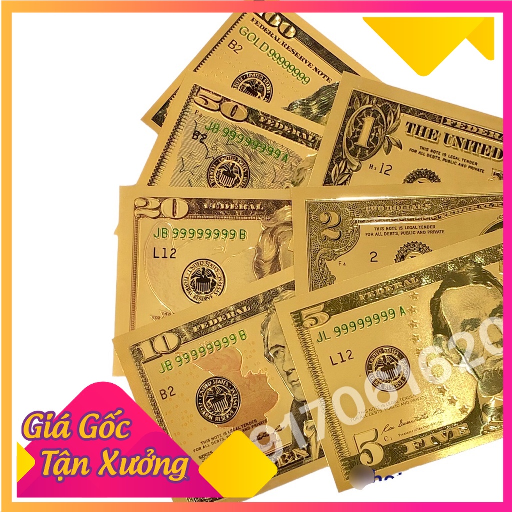 Bộ 7 Tờ Tiền Lưu Niệm ĐôLa Mỹ Plastics Mạ Vàng 24k Đủ Mệnh Giá Thích Hợp Làm Quà Tặng, Lì Xì Tết Sang Trọng Phong Thủy