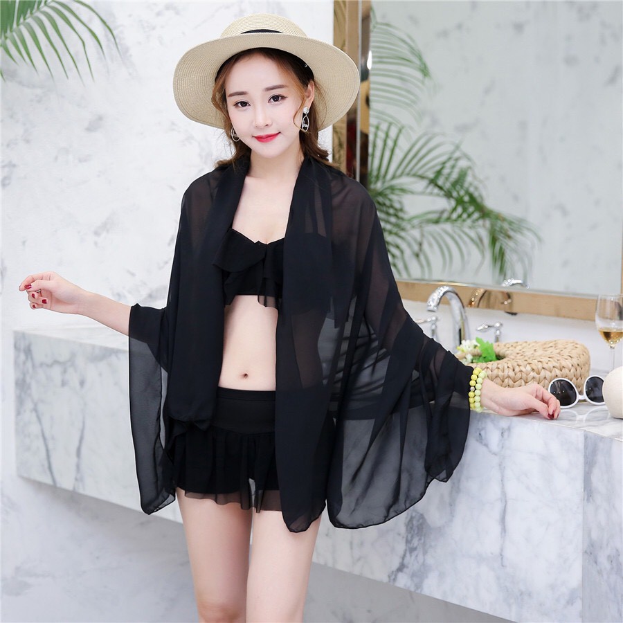 bikini rời kèm khăn 2 màu đen trắng
