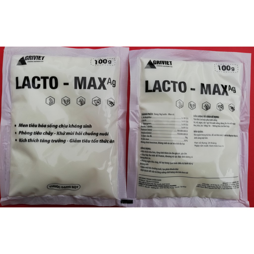 1 Gói LACTO–MAX Ag 100g Men tiêu hóa sống chịu kháng sinh, Phòng tiêu ch-ảy, kích thích tăng trưởng, giảm tiêu tốn thức