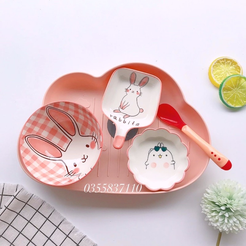 Bát sứ hình hoa ăn dặm hoạ tiết mini cho bé
