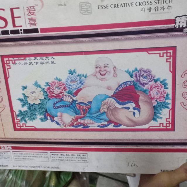 Tranh thêu chữ thập thần tài tuyệt đẹp kt 170*68cm hình thật