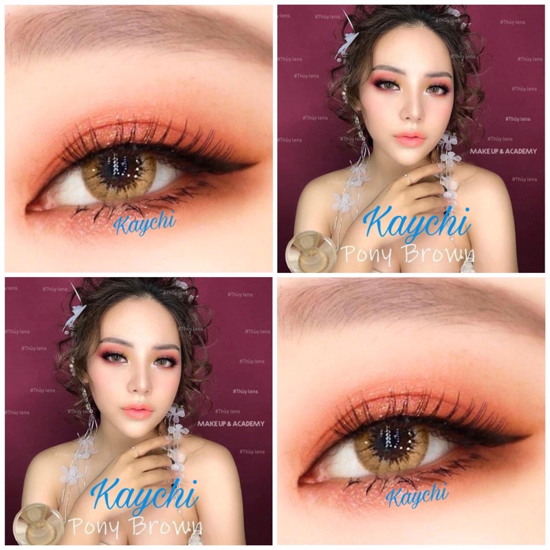 Mẫu lens mắt nâu tây - kính áp tròng nâu Tây ánh vàng viền đen mảnh sử dụng 12 tháng
