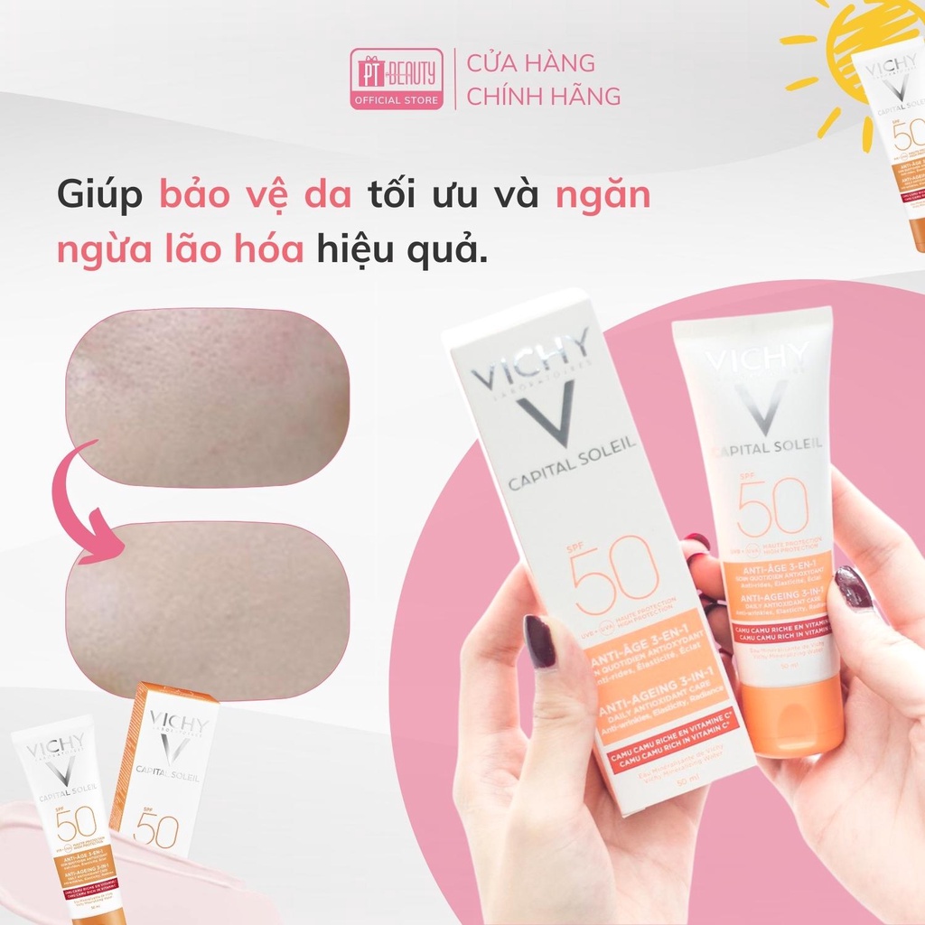 Kem chống nắng VICHY CAPITAL SOLEIL ANTI-AGEING 3-in-1 SPF50 UVB + UVA 50ml