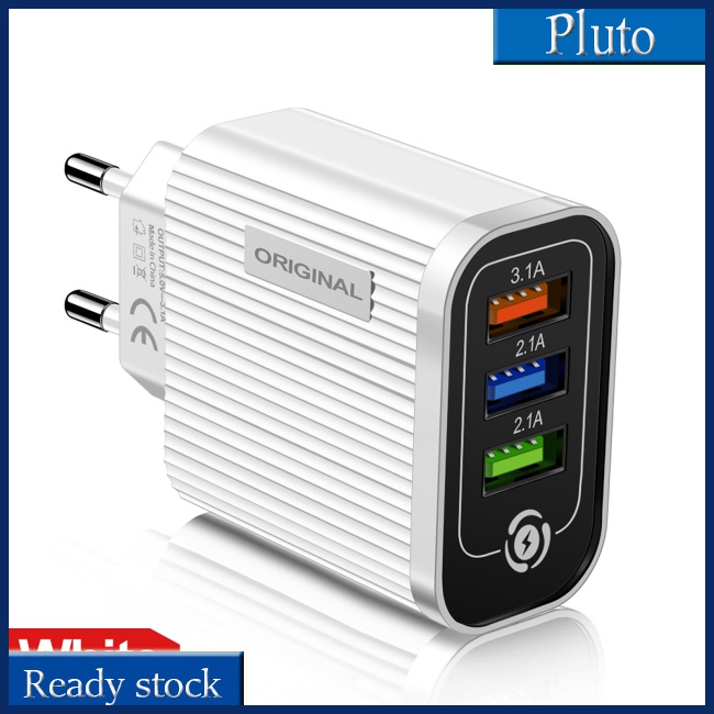 Mới Củ Sạc Nhanh 3 Cổng Usb 5V / 3A Có Đèn Led