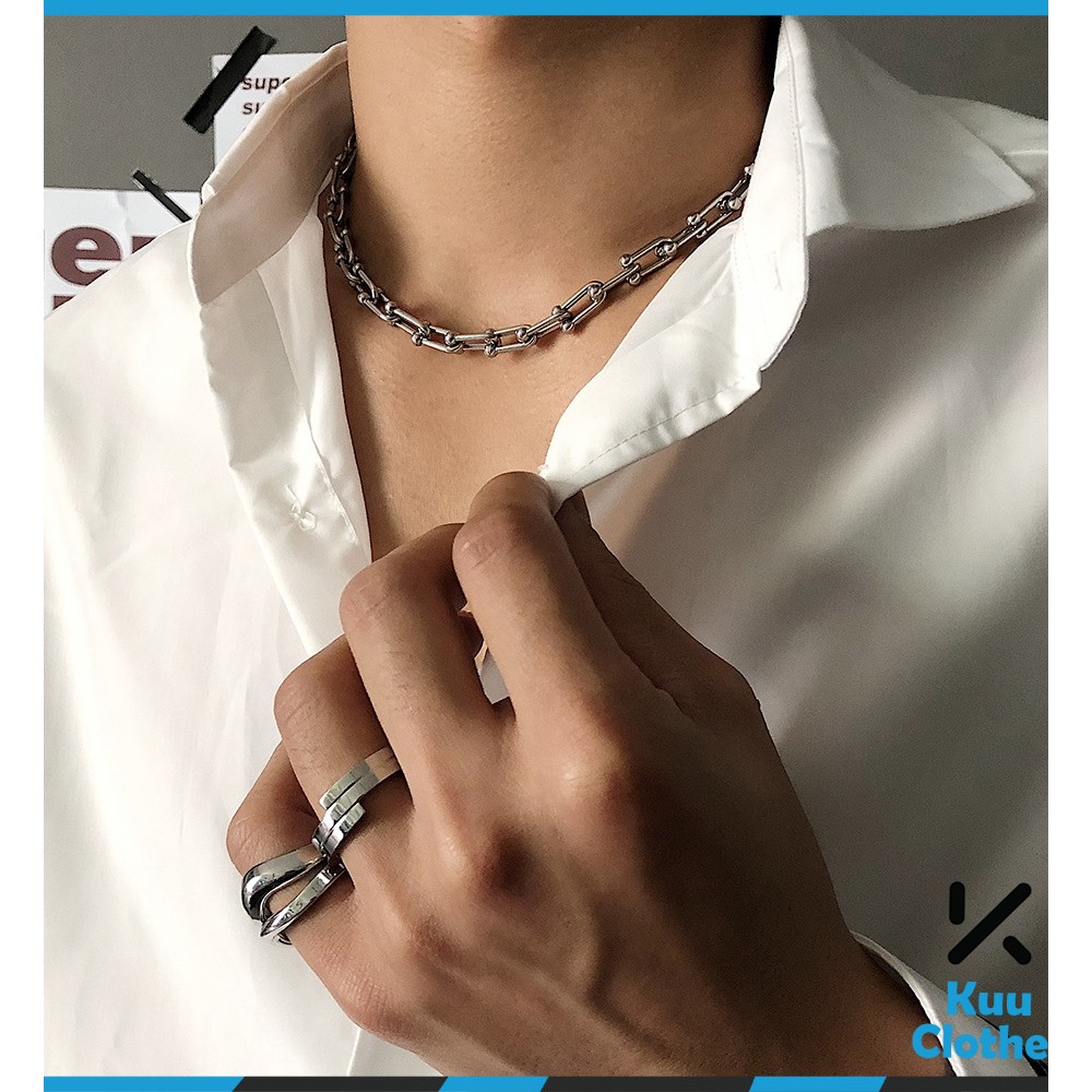 Dây Chuyền Xích Nam Clavicle Chains Kuu Clothes Màu Bạc Đẹp - Vòng Cổ Nam Chữ U Phong Cách Ngầu Chất Titan Cuff