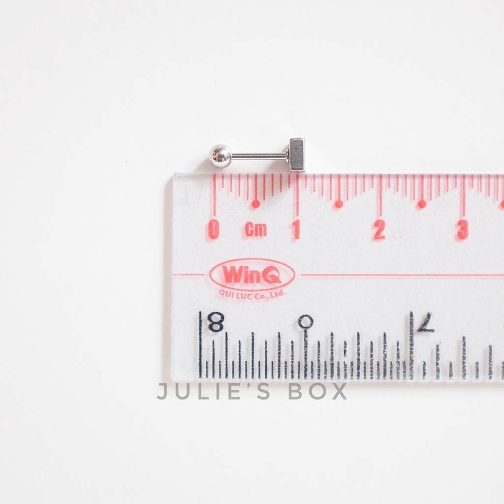 [1 Chiếc] Khuyên Tai Titan Unisex Hình Vuông Bi Tròn Không Gỉ Sét Không Ngứa Bông Tai Julies Box 66