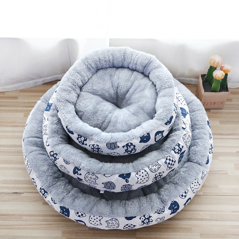 Ổ tròn lông họa tiết Canvas cho thú cưng