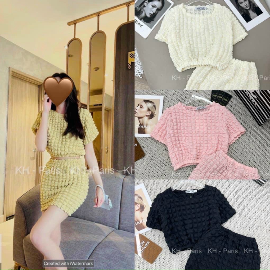 Set Bộ Nữ Đi Chơi Chân Váy Body Áo Croptop Chất Vải Xốp Ô Vuông Hottrending!