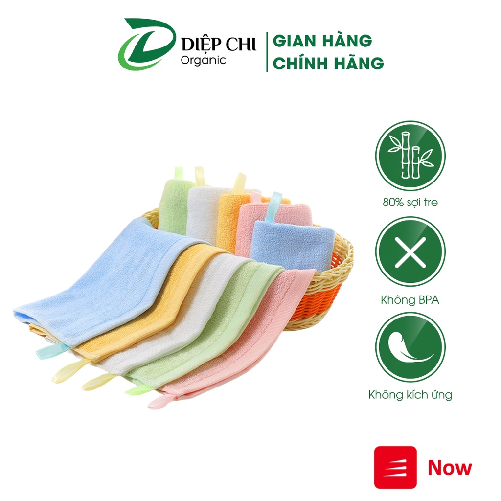Set 3 Khăn Mặt Sợi Tre Cho Bé Chất Vải Thấm Hút Tốt, Kháng Khuẩn Mềm Mịn