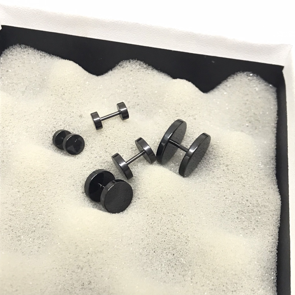 Bông tai tạ tròn đen inox cao cấp