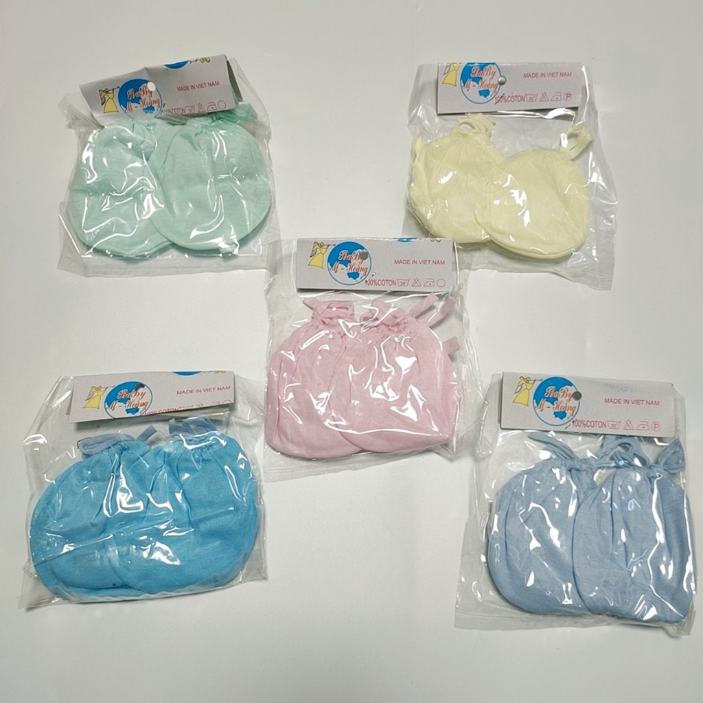 Bao tay chân cho bé sơ sinh vớ trẻ em dây rút baby Minh Hoàng cotton đơn màu 2X MART