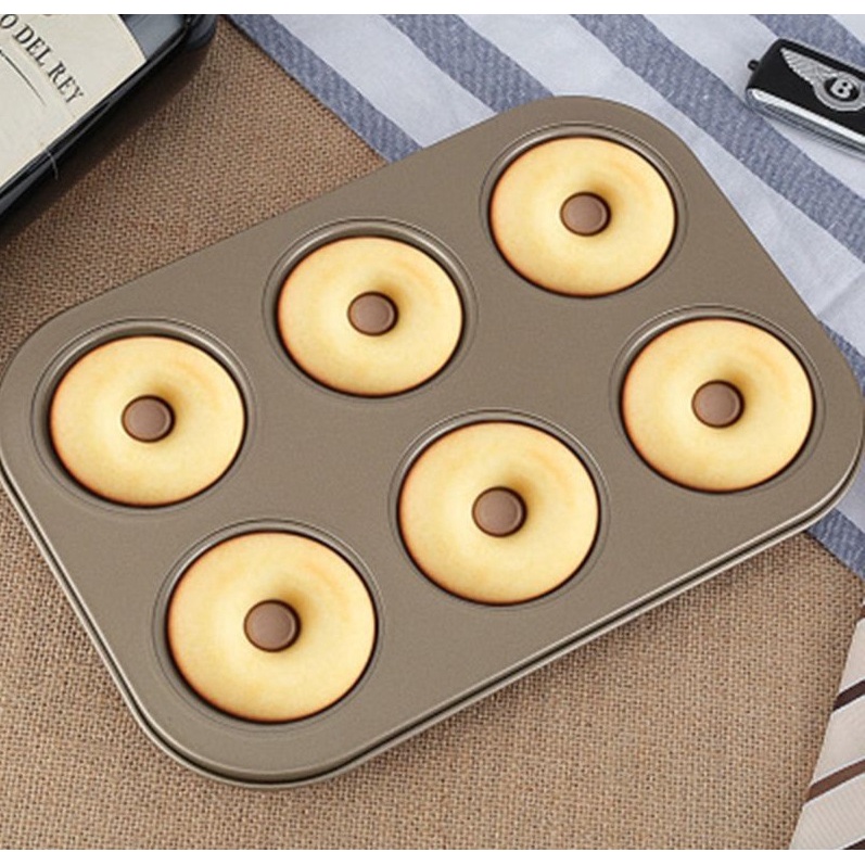 Khay Nướng Bánh Donut 6 Lỗ Bằng Thép Carbon Chống Dính