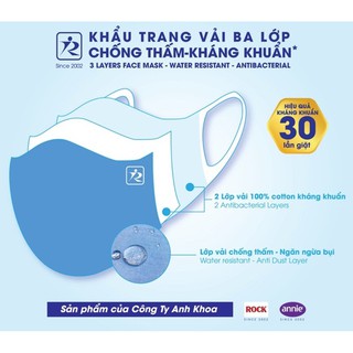 Khẩu trang vải 3 lớp kháng khuẩn chống thấm Anh Khoa