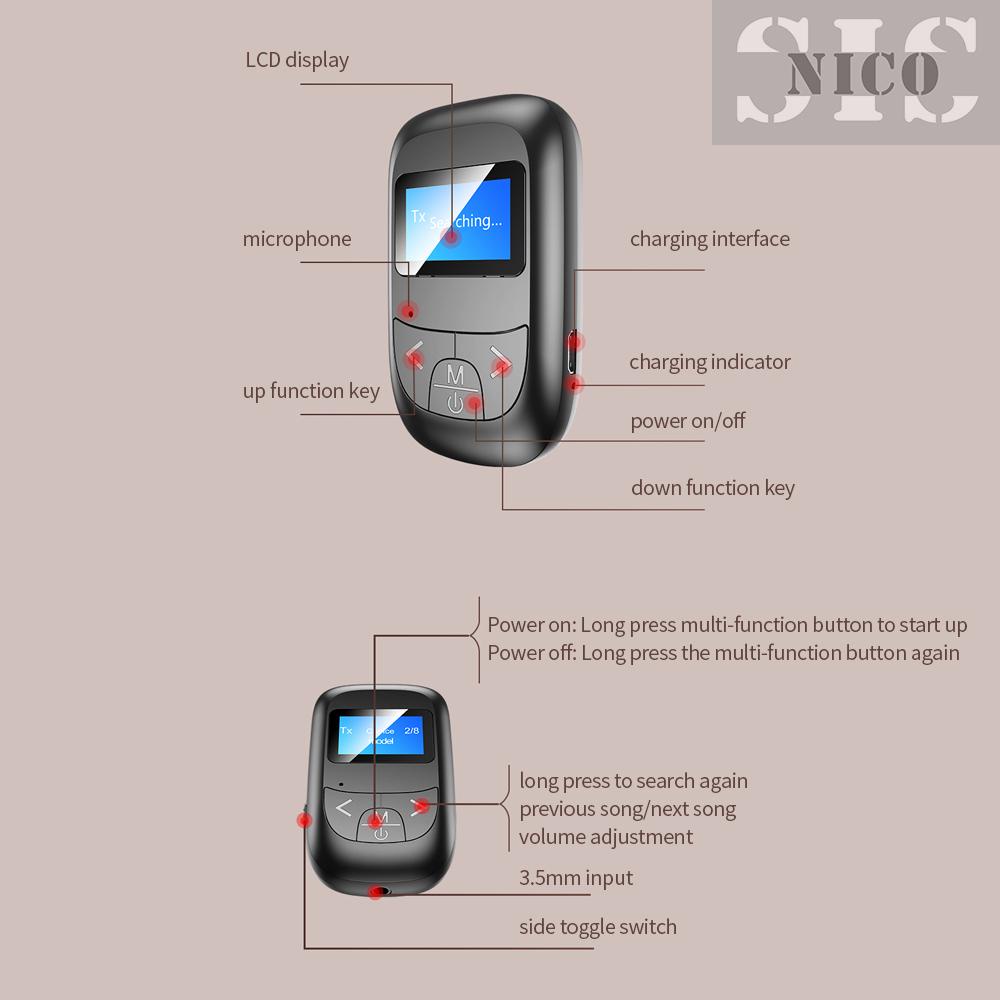 Bộ Thu Phát Âm Thanh Bt 5.0 2 Trong 1 Có Màn Hình Lcd 8 Chế Độ Đen | BigBuy360 - bigbuy360.vn