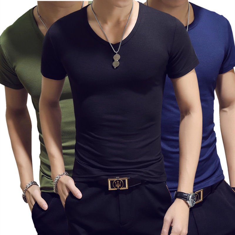 Áo nam ngắn tay cổ chữ V màu trơn size M-4XL