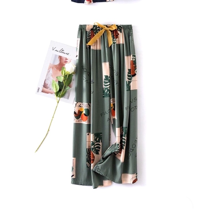(SALE) Quần lanh ống rộng mềm mát, rộng rãi, hoạ tiết trang nhã