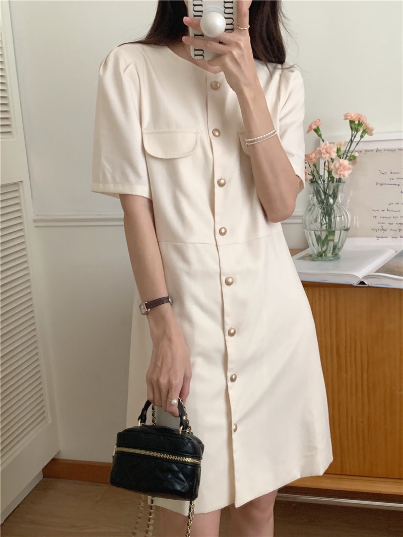 Đầm Ngắn Tay Phong Cách Hàn Quốc Đơn Giản Dễ Phối Đồ 54221