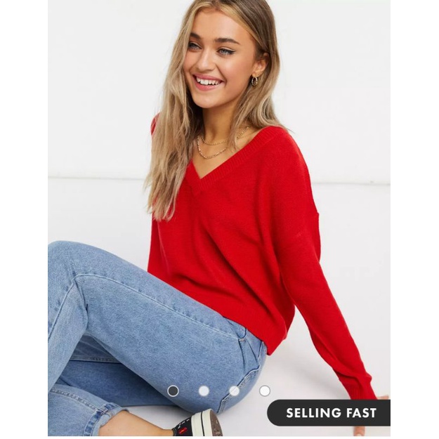 Áo len cổ tim tay dài zara VNXK màu đỏ và trắng kem beige áo len cổ V cashmere ZR xuất khẩu dư xịn