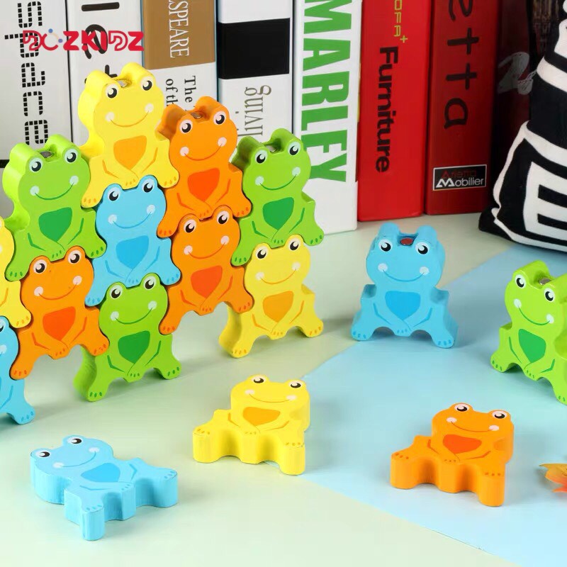 Đồ chơi gỗ tư duy vận động tinh - Câu và xếp 16 ếch thăng bằng - DOZKIDZ