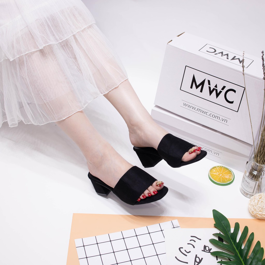 Giày Cao Gót Nữ MWC Đế Vuông Quai Ngang Màu Đen Lịch Sự Sang Trong NUCG- 3661