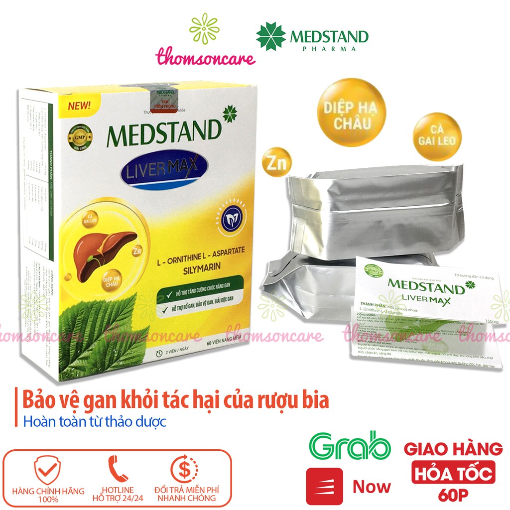 Giải độc gan, bảo vệ gan khỏi rượu bia - Medstand Liver Max Hộp 60 viên từ cà gai leo, diệp hạ châu