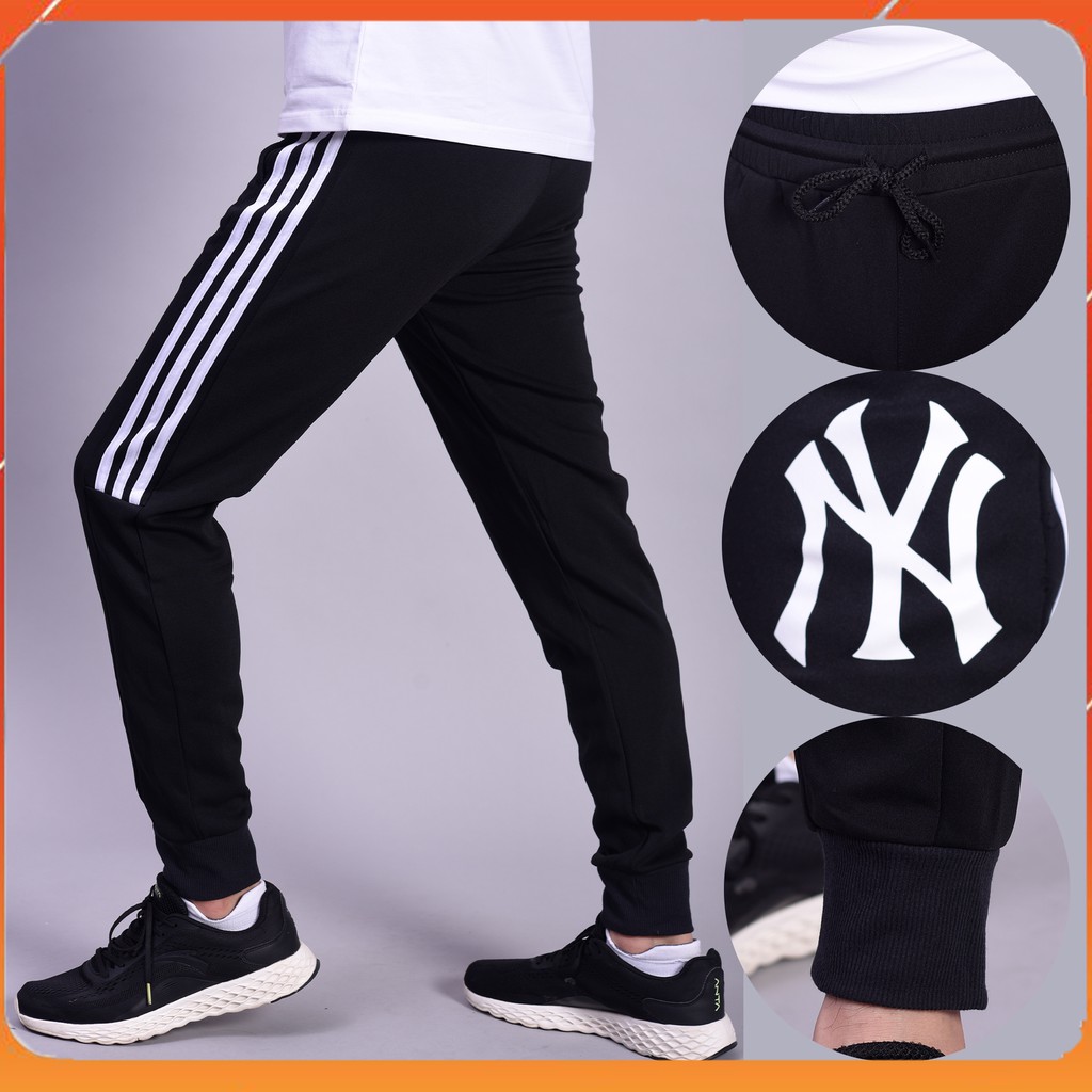 Quần Jogger 3 Sọc Lửng Logo Ép NY, Ống Bo Chun Phong Cách Thể Thao L116