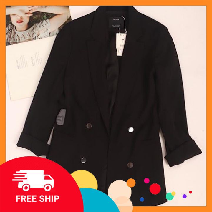 Áo blazer ⚡𝗙𝗥𝗘𝗘 𝗦𝗛𝗜𝗣⚡ Blazer nữ, tay dài màu trơn đen trắng cực đẹp, hàng Việt Nam xuất khẩu loại 1