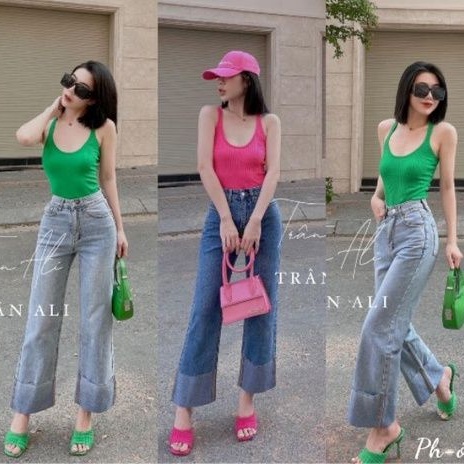 Quần jean suông gập gấu hàng L1