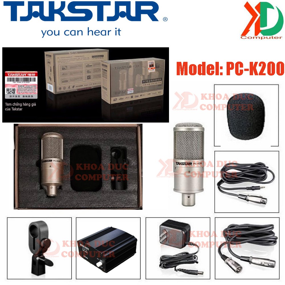 Mic hát live stream, thu âm chuyên nghiệp Takstar PC-K200 nguồn phantom 48W Chính hãng