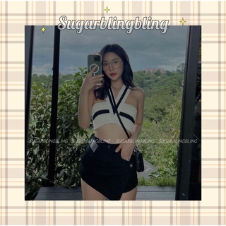 Áo quây len cổ V + Váy quần chéo tà | Sugarblingbling