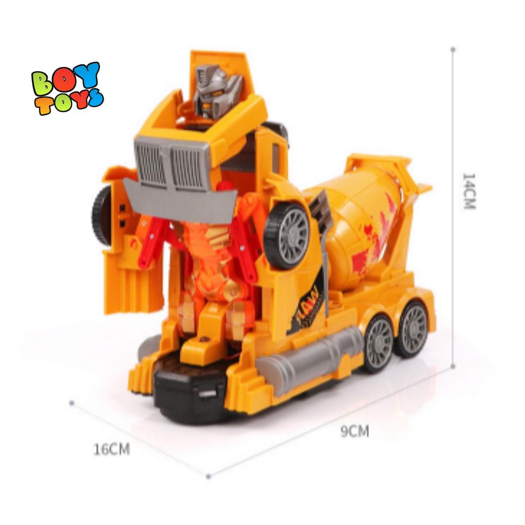Combo 2 xe đồ chơi cứu hỏa phun nước biến hình và xe trộn bê tông biến hình
