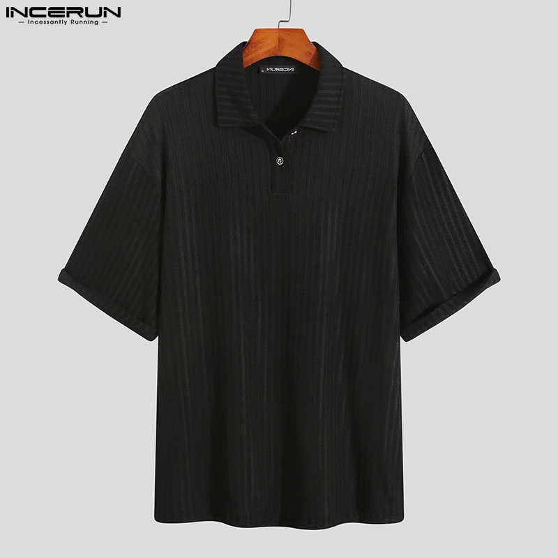 Áo polo INCERUN tay lửng màu trơn size S-5XLthời trang cho nam