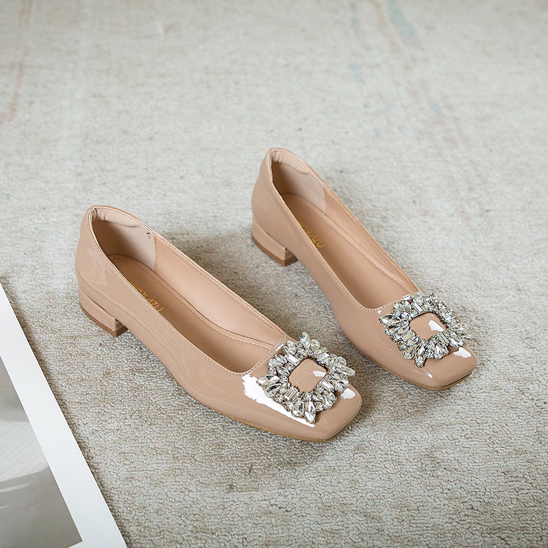 Giày Cao Gót Mũi Vuông Chất Liệu Da Bóng Phong Cách Retro Cho Nữ Size 32 33 34