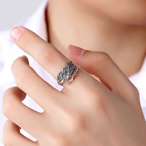 Nhẫn Nam Bạc Đẹp Cá Tính Unisex HipHop Basic Ngầu Angel Ring Lucifer Store Nhẫn Nam Họa tiết Cánh Titan Không Gỉ Angle