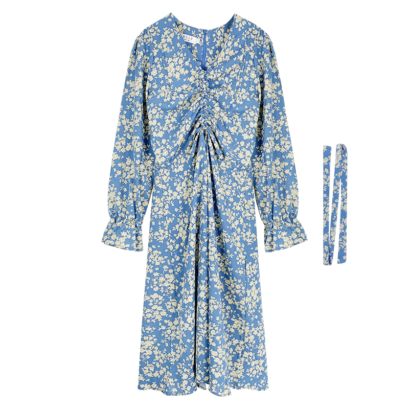 Đầm nữ dài tay bồng Retro 2021, Váy vintage tiểu thư dáng dài xòe màu đen xanh cổ V tặng kèm dây sang chảnh hàn quốc | BigBuy360 - bigbuy360.vn