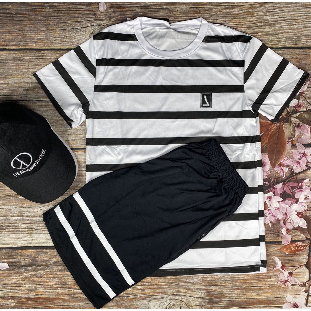 Bộ hè nam, bộ thun nam cộc tay In logo Hai Màu Trắng Đen - BN09 - Xưởng May Trung Kiên