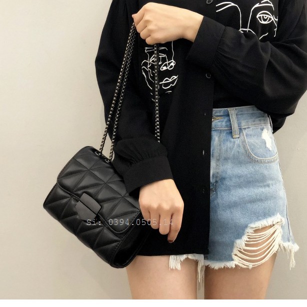 Túi Đeo Chéo Nữ ♥️XẢ KHO♥️ Túi Đeo Vai Thời Trang Hàn Quốc Dây Xích Đen HQ 143