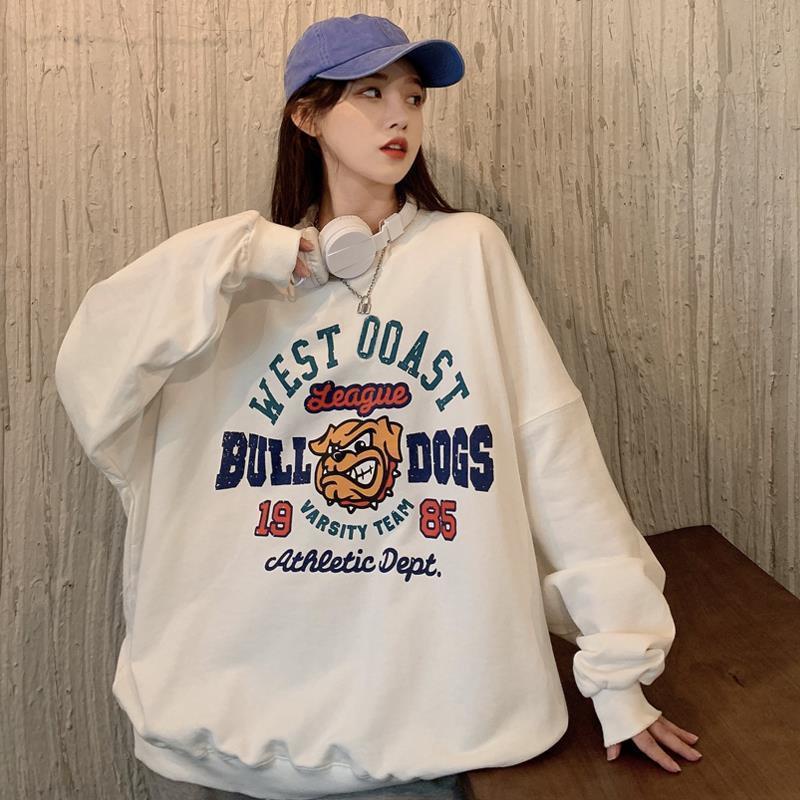 Áo Sweater Nữ Tay Dài Dáng Rộng In Họa Tiết Thời Trang