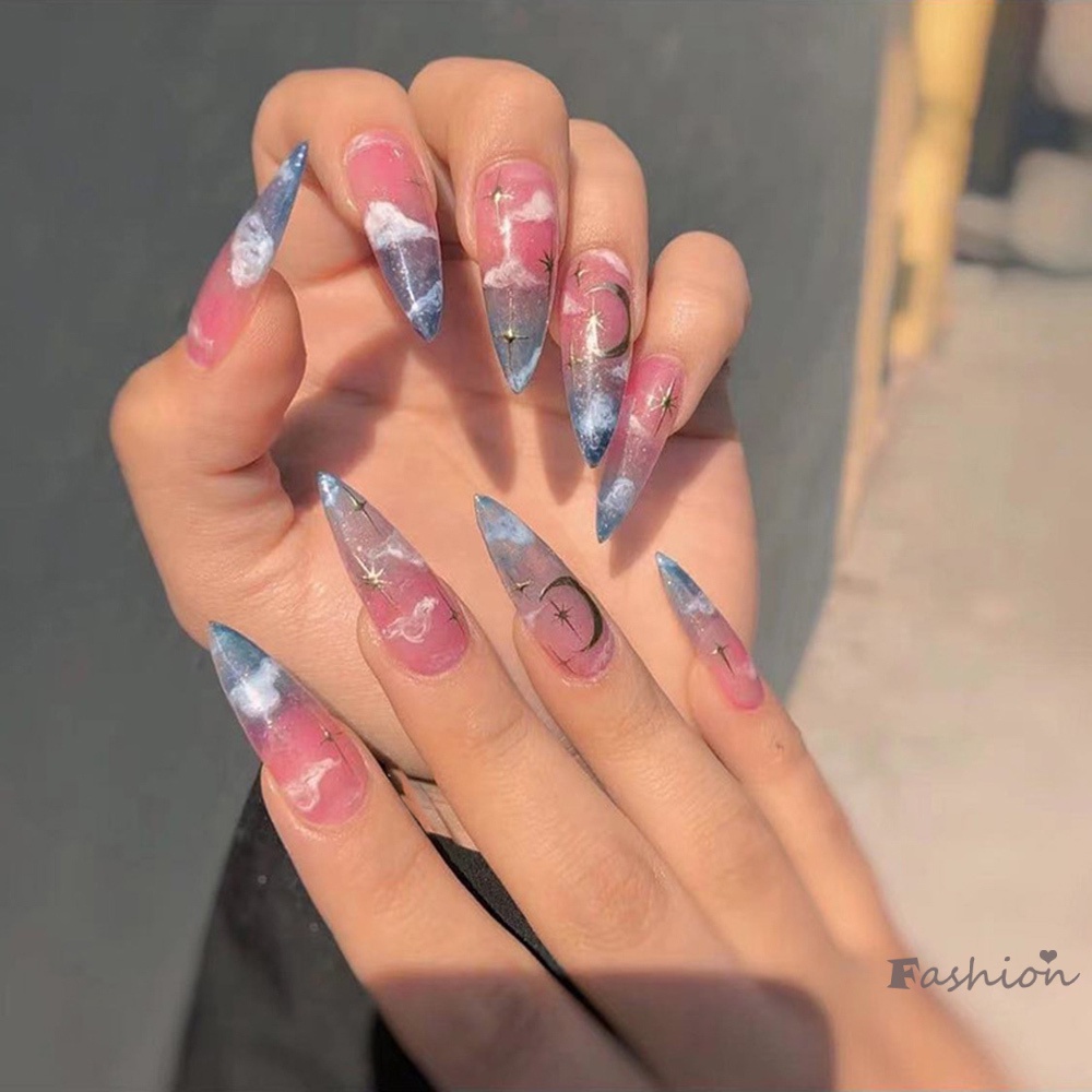 Bộ 24 Móng Tay Giả Dáng Dài Thiết Kế Ngọt Ngào Thời Trang Cho Nữ