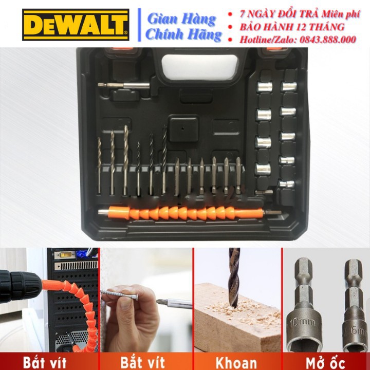 [CHÍNH HÃNG] Máy khoan pin DeWalt 36V 3 Chức Năng kèm 24 Phụ Kiện